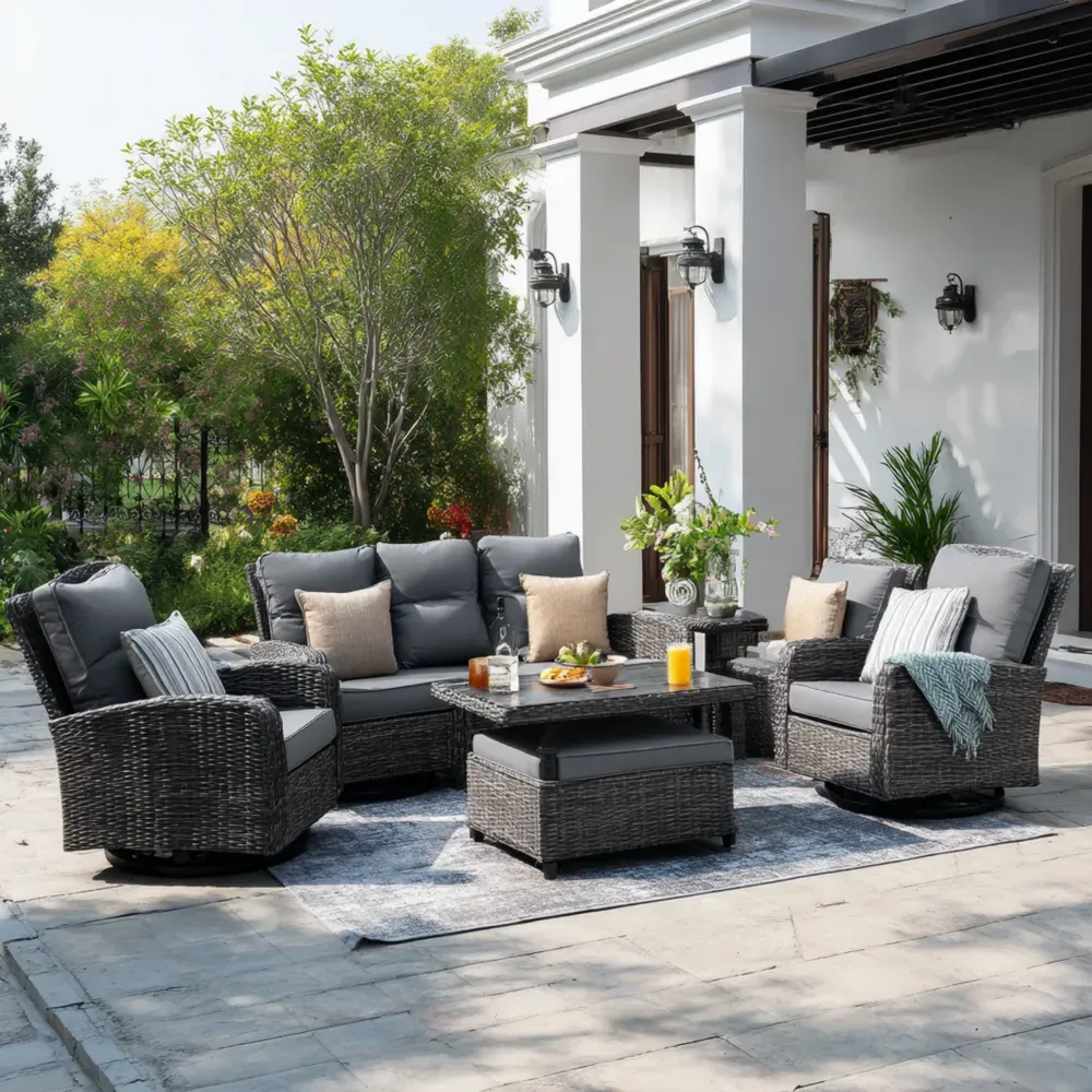Gartenmöbelset Rattan 4-teilig Polyethylen Grau