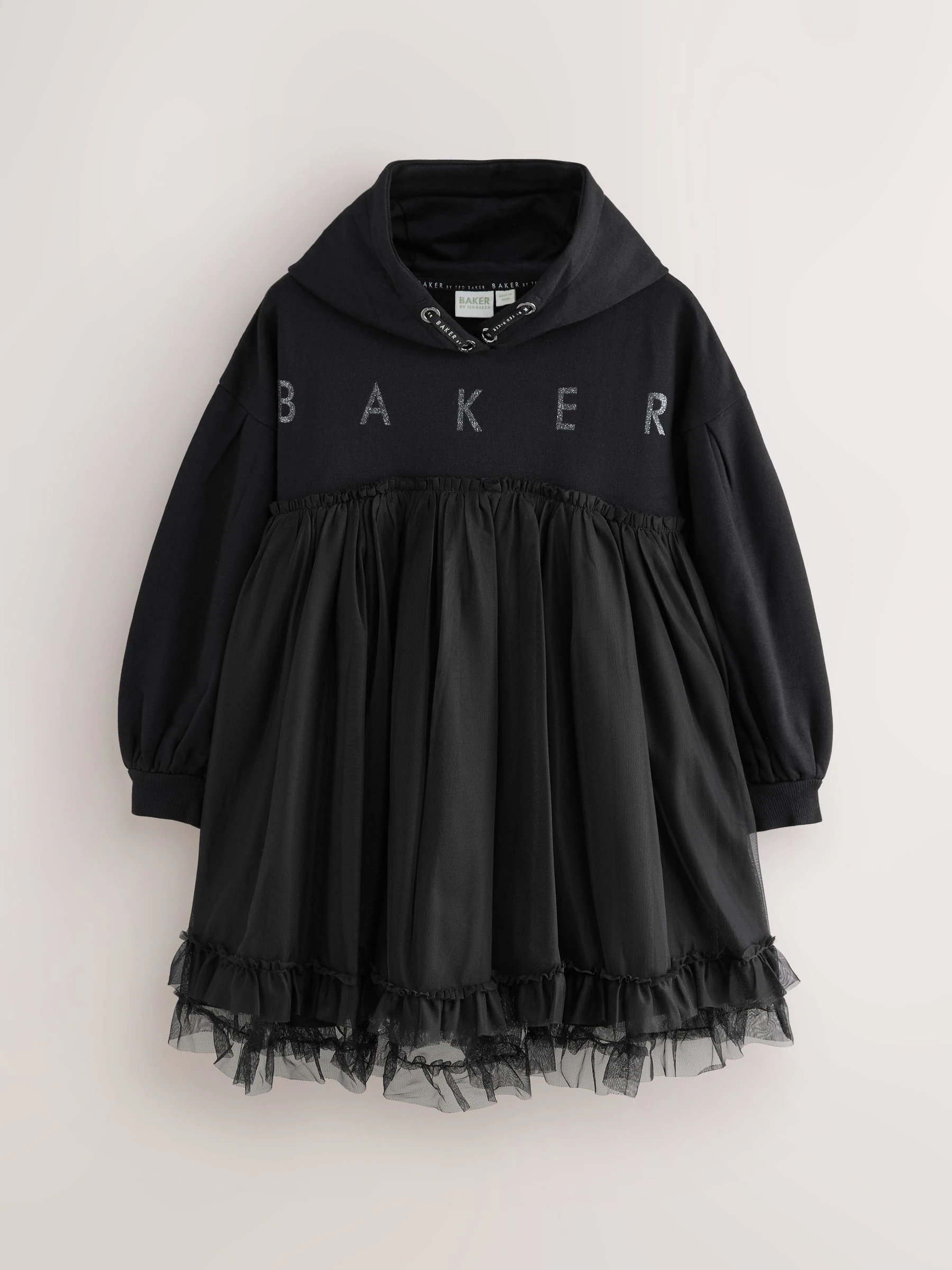 Baker by Ted Baker Empire Waist Mesh Hooded Black Dress