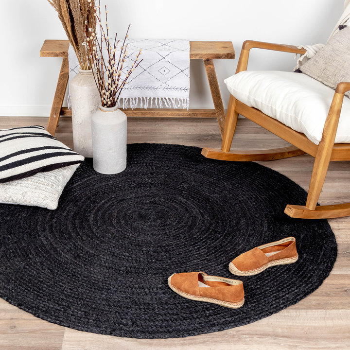 Jute vloerkleed Fair - Rond Zwart  | 100% natuurlijk