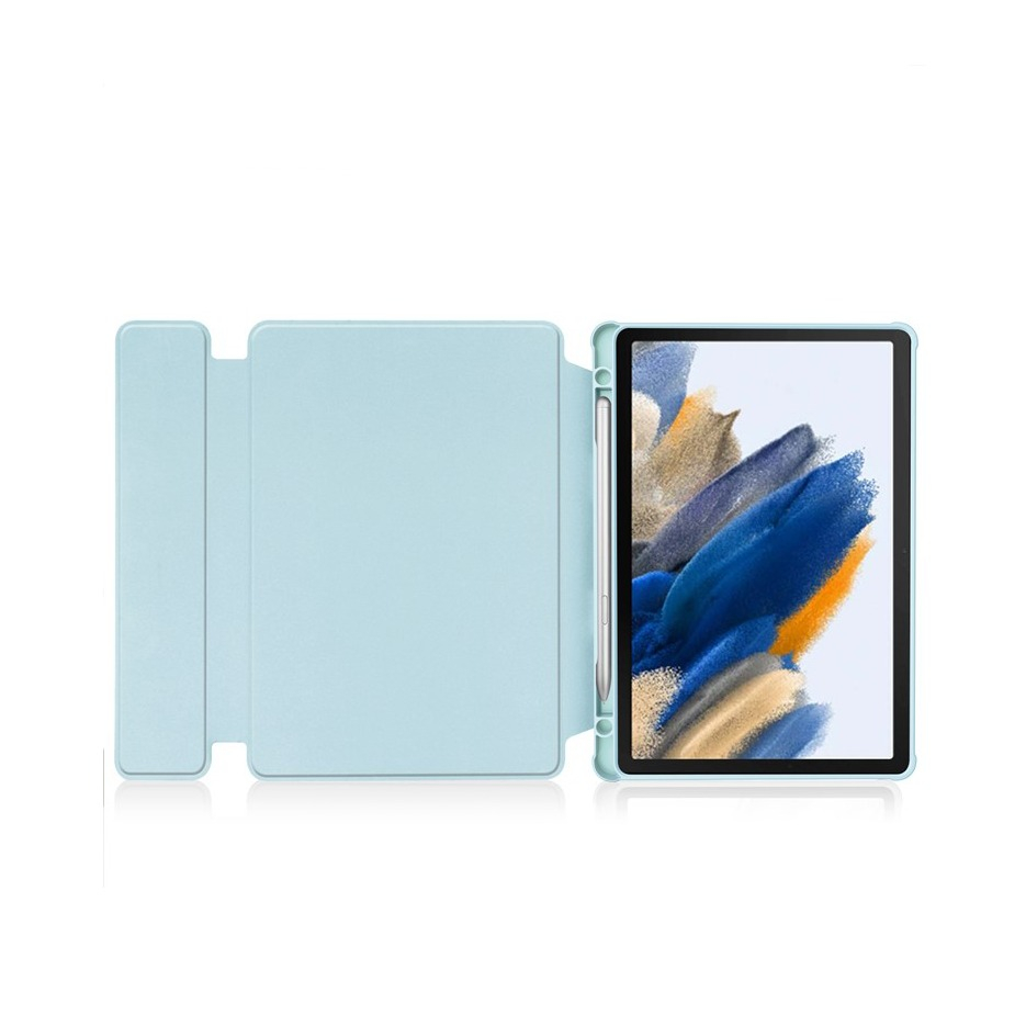 Samsung Galaxy Tab A9  Plus Leder Tasche mit Acryl Rückseite   Magnet Bluetooth Tastatur   S-Pen Halterung (QWERTY) - Hellblau