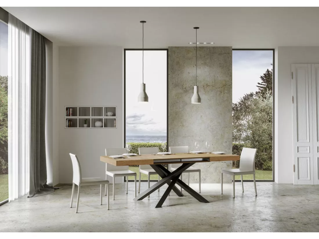 Table extensible 90x140/400 cm Volantis Chêne Nature cadre Anthracite