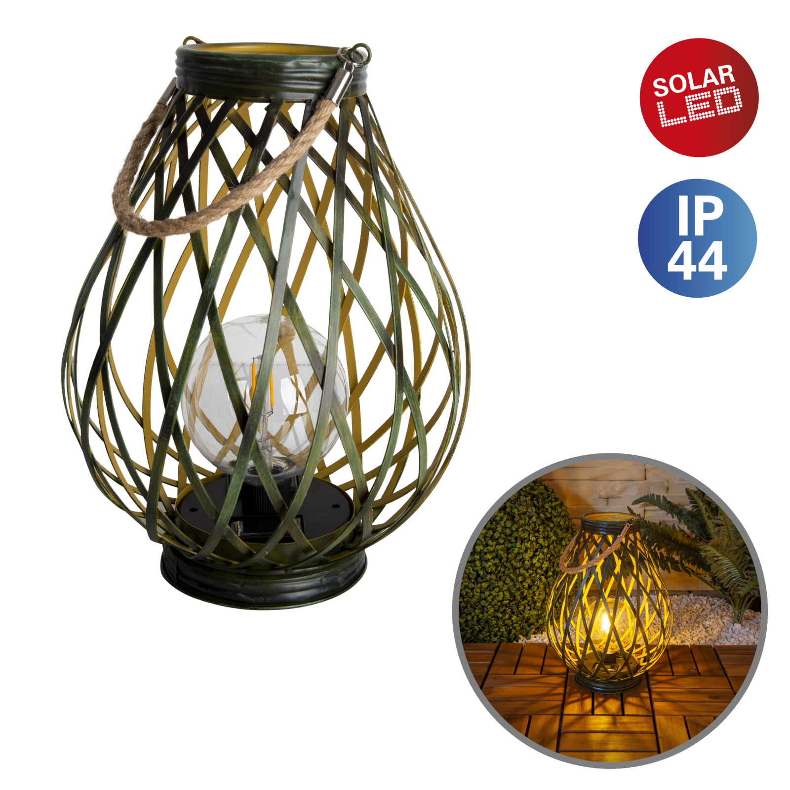 LED-Deko-Solarleuchte BALUBA - grün-gold