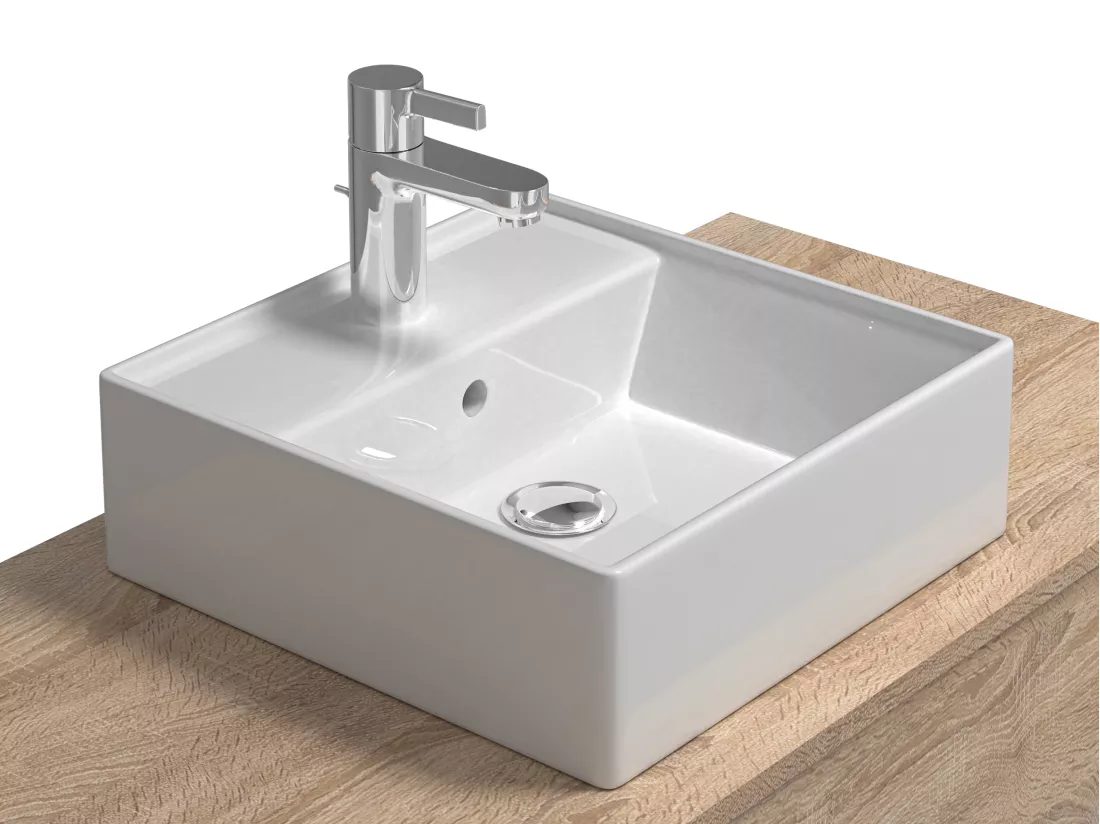 Meuble de salle de bain suspendu naturel clair et anthracite avec simple vasque carrée et deux tiroirs - 94 cm - TEANA II