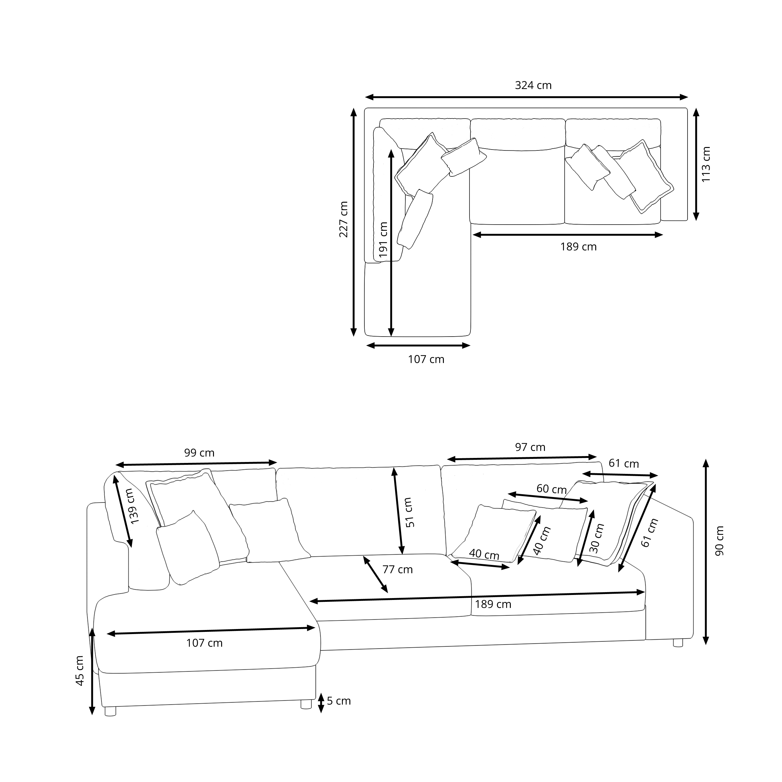 Ecksofa Cord TARJA links anthrazit