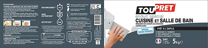 Enduit blanc spécial cuisine et salle de bain Toupret 5kg