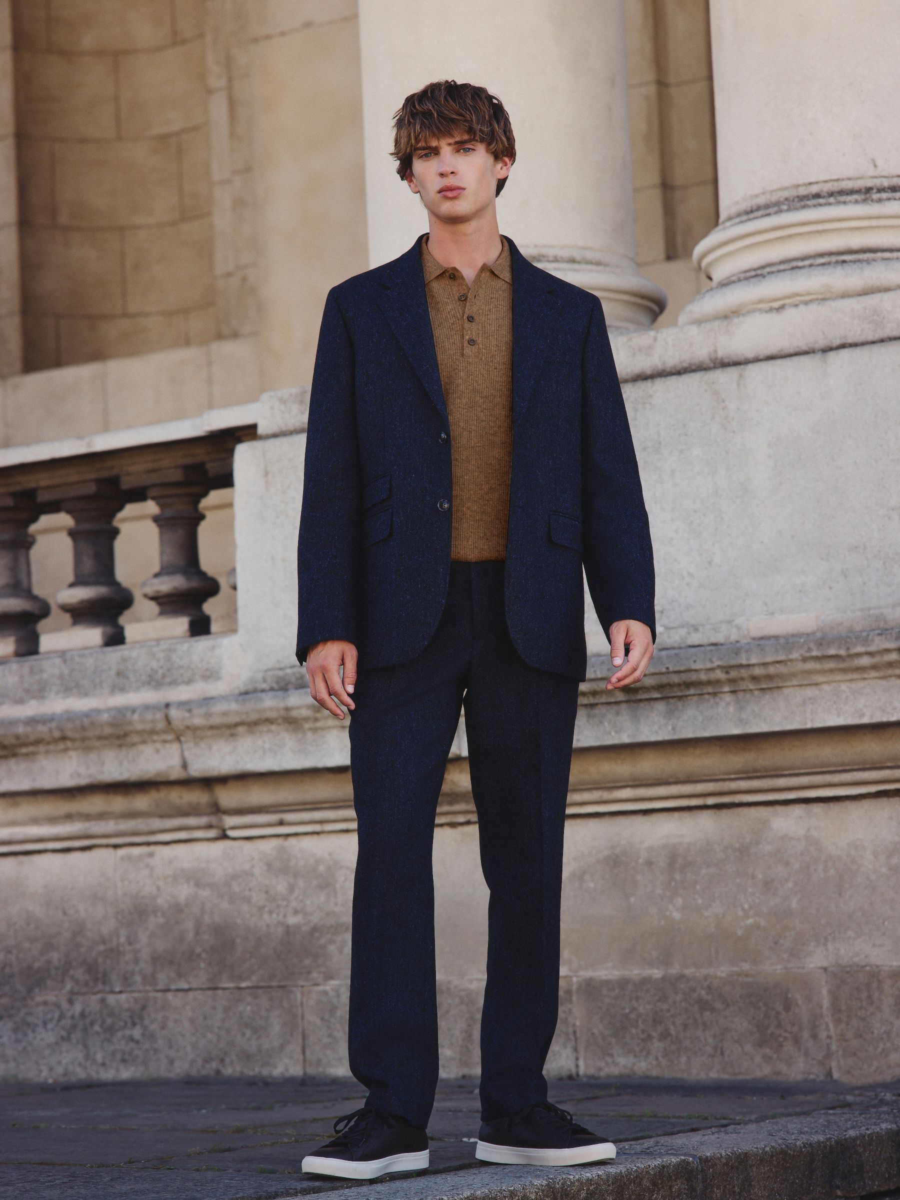 Donkerblauw - Tailored Fit Signature Abraham Moon 100% British Wool Donegal Suit Jacket