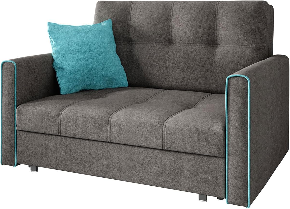 Mirjan24 Sofa Viva Bis II mit Schlaffunktion, 2 Sitzer Polstersofa mit Bettkasten inkl. Kissen, Schlafsofa Sofagarnitur, Bettsofa, Wohnlandschaft, Farbauswahl (Alova 36 + Alova 29)