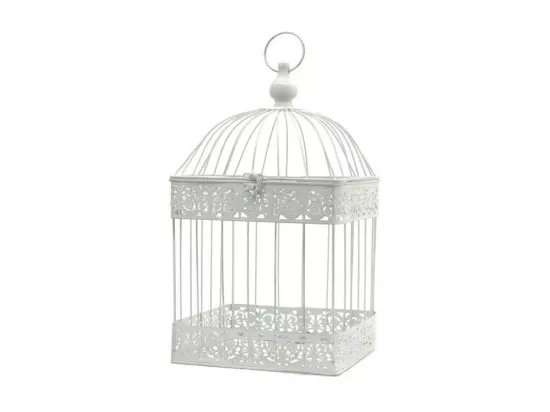 Cage à oiseaux décorative ancienne métal blanc 18x18x40cm