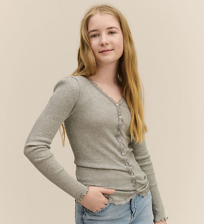 Rosemunde Cardigan - Rib - Weiß - Grau Meliert m. Spitze