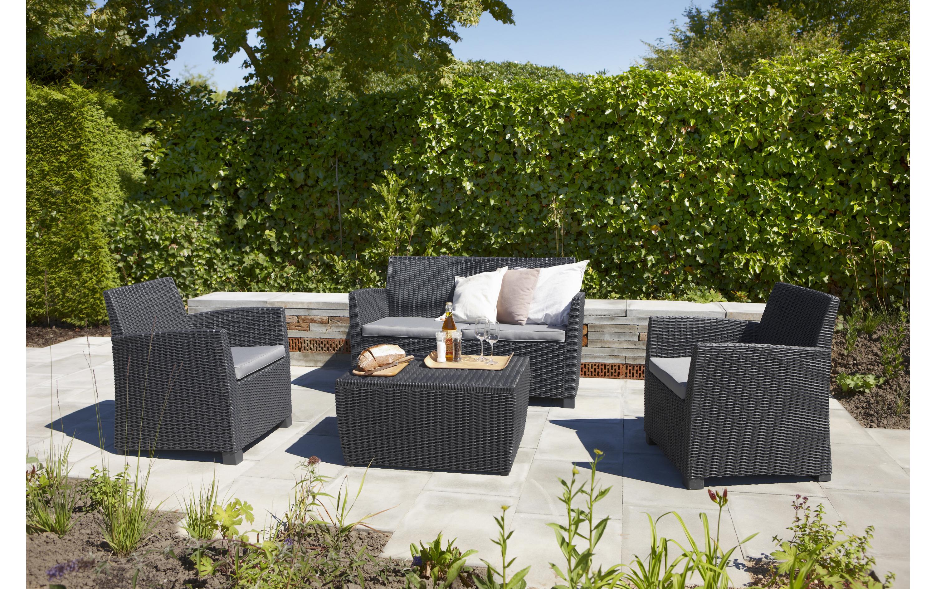Mia Lounge Set (Corona) inkl. Kissenbox graphit<br>Loungeset im Korbdesign