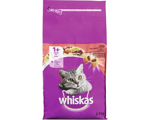 Whiskas 1+ Rundvlees droogvoer voor katten, 3,8 kg