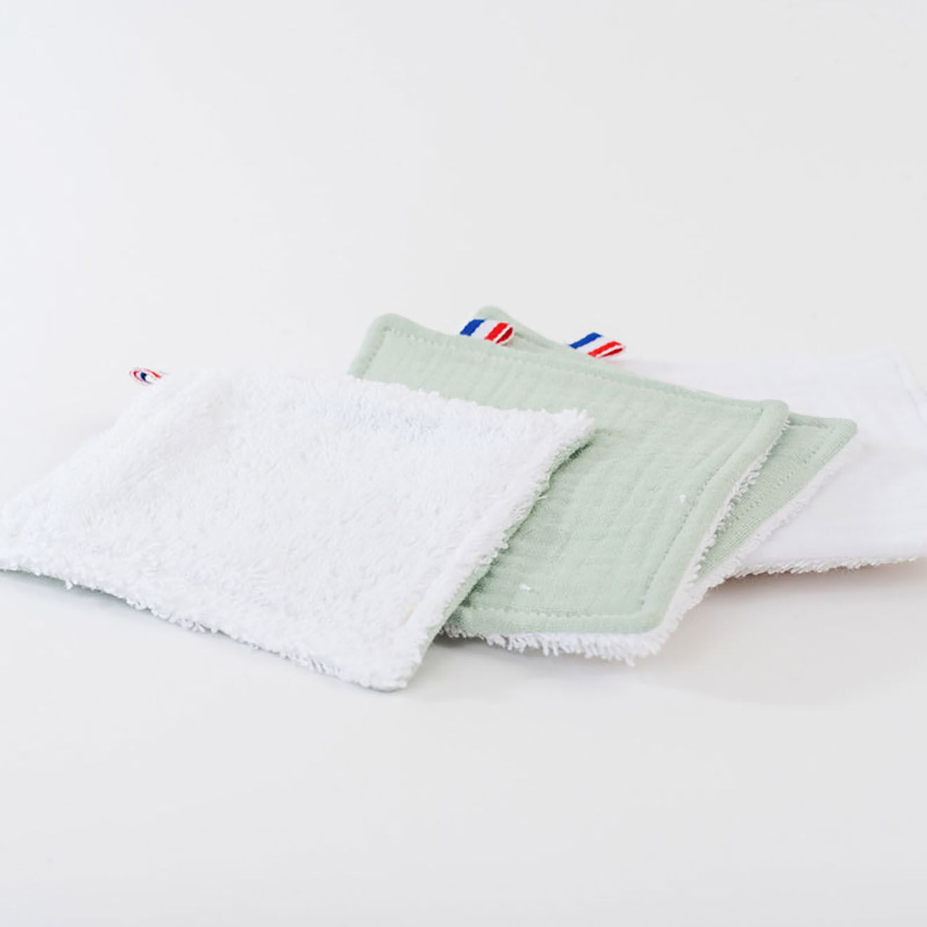 Papate Lingettes lavables en Coton Bio blanc/vert - 10x10 cm