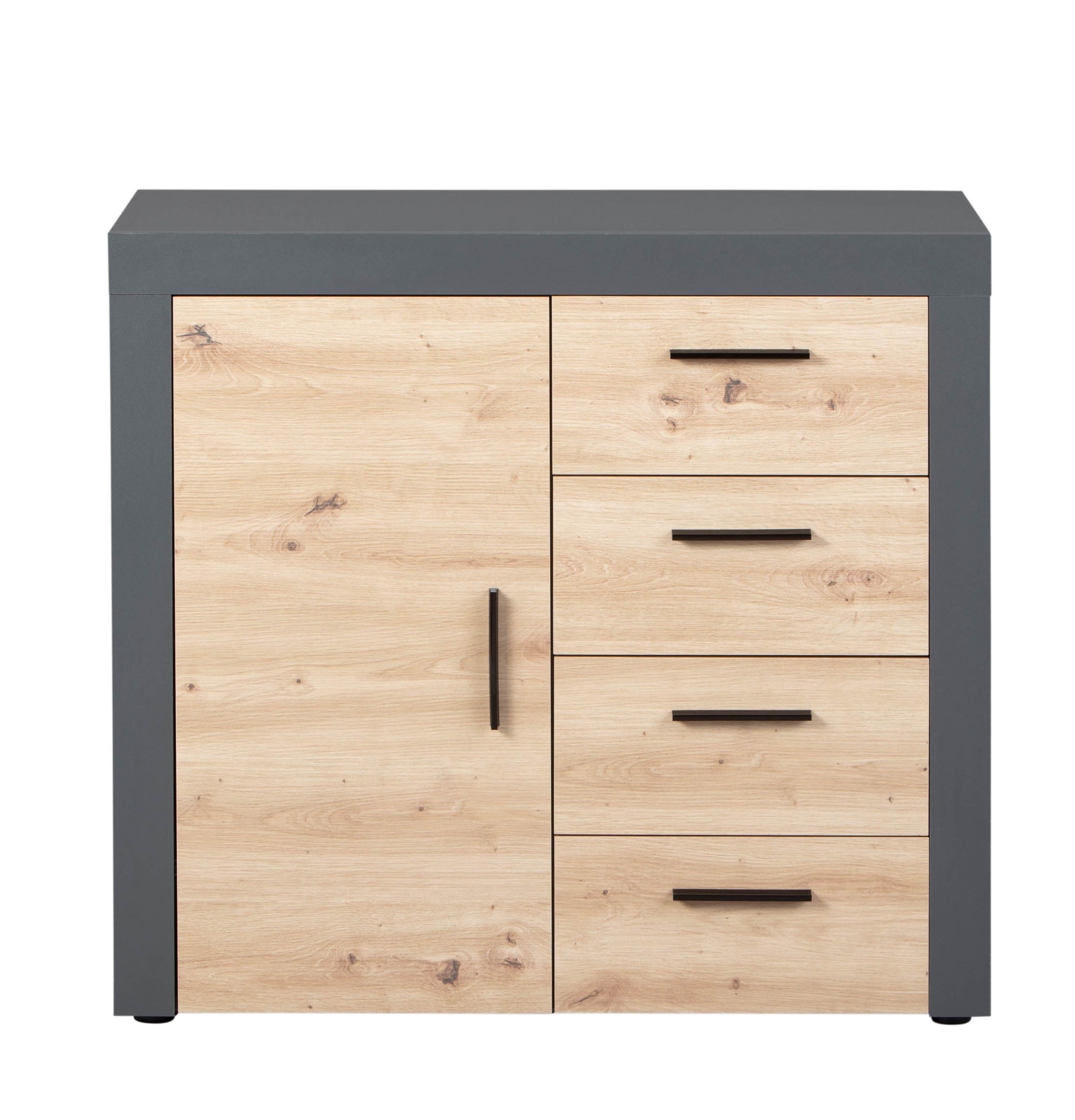 Inter Link Kommode Sideboard Corbeto - Anthrazit und Eiche Artisan Nachbildung - 4 Schubladen/1 Türen