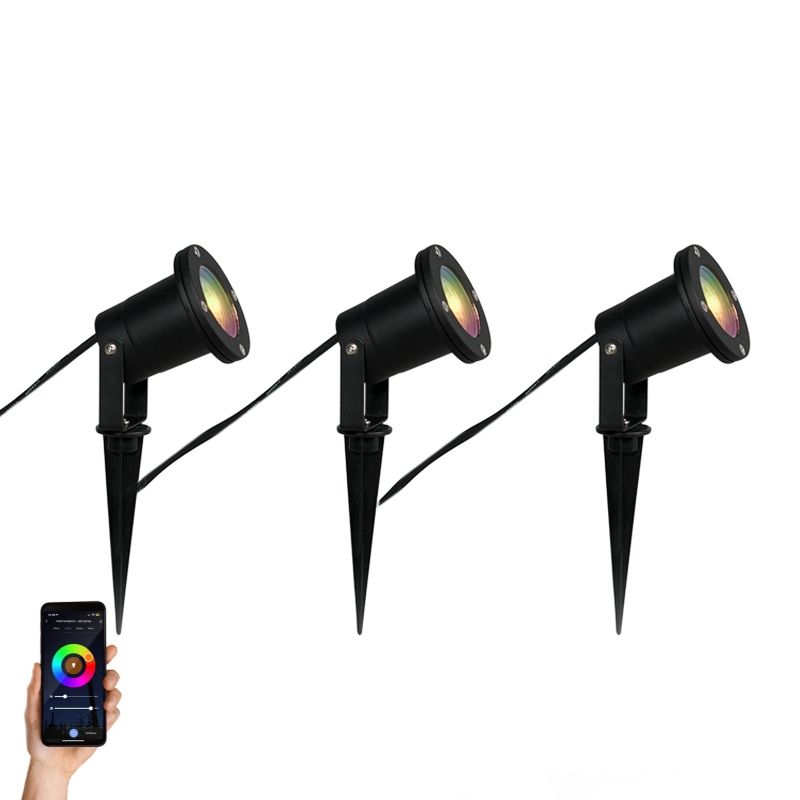 Set van 3 smart tuinspots zwart incl. snoer en stekker 230cm IP65 - Basic