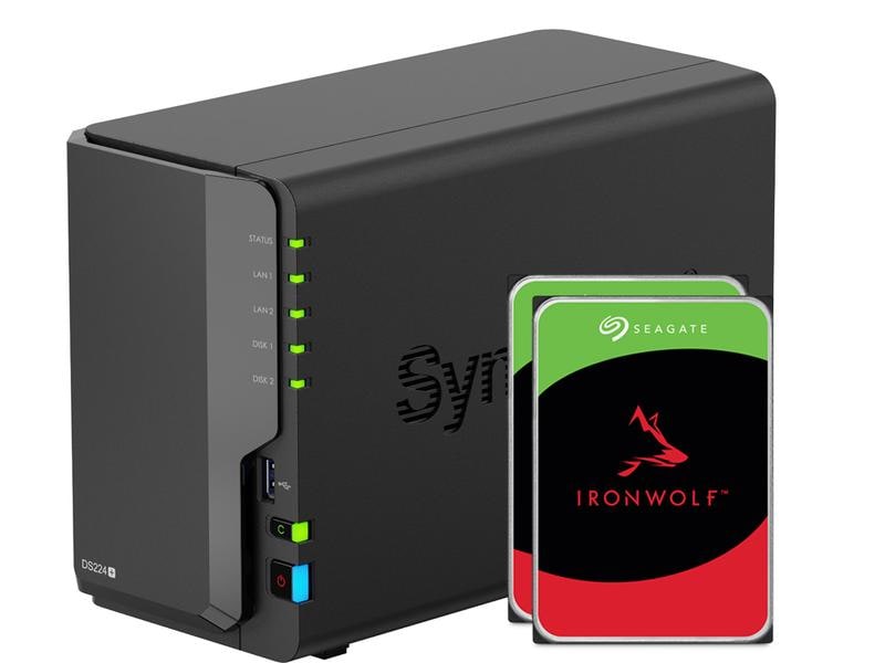 Synology NAS DiskStation DS224  2-bay Seagate Ironwolf 8 TB NAS mit zwei Laufwerkschächten