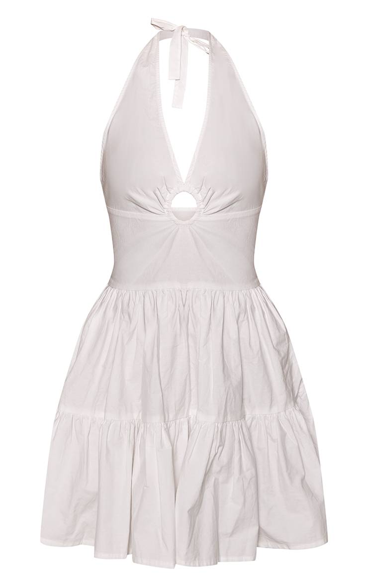 Blanc Robe Courte Droite À Encolure Dos-nu Avec Détail Anneau Tissé