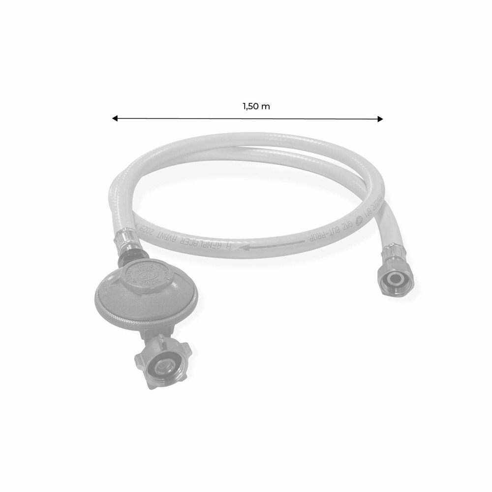 Kit tuyau flexible de gaz 1.5 m à embouts mécaniques + détendeur butane 28mbar 1.3kg/h – normes nf