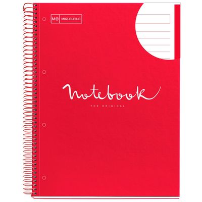 Notebook Emotions, couverture rigide, A4, lignes horizontales 7 mm, 80 feuilles de 1 couleur, Miquelrius, Rouge.