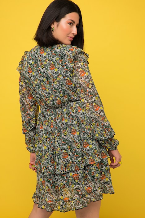 Minikleid, A-Line, Paisley Print, V-Ausschnitt, Volants