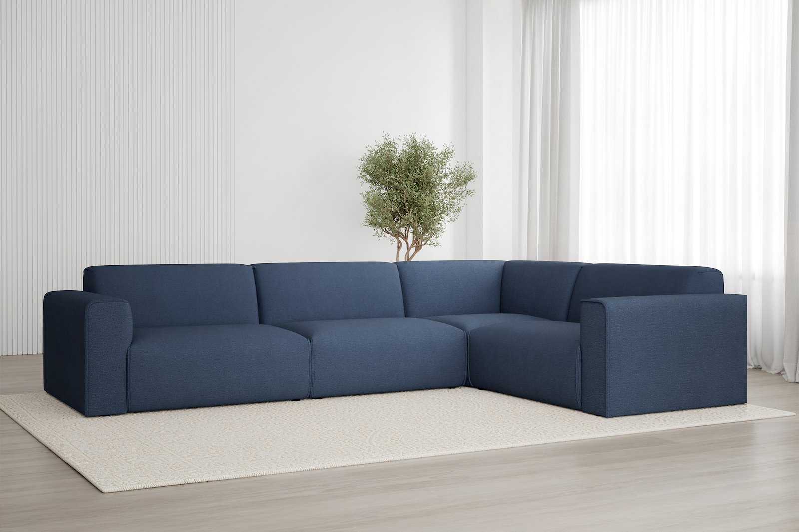 Monaco Lux hjørnesofa 3/1,5 hjørnesofa. Tekstil Brego 86 Blue med sorte ben. Lux komfort.