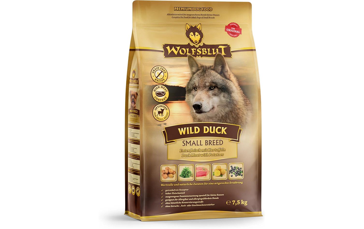 Trockenfutter Dog Small Breed Wild Duck Adult, 7.5 kgAlleinfuttermittel für ausgewachsene Hunde kleiner Rassen