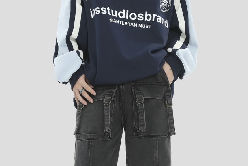 Banash - Mid Rise Washed Buckled Wide Leg Cargo Jeans