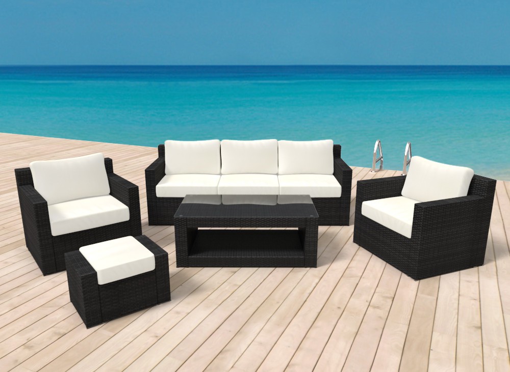 Rattanlounge MANILA schwarz/beige