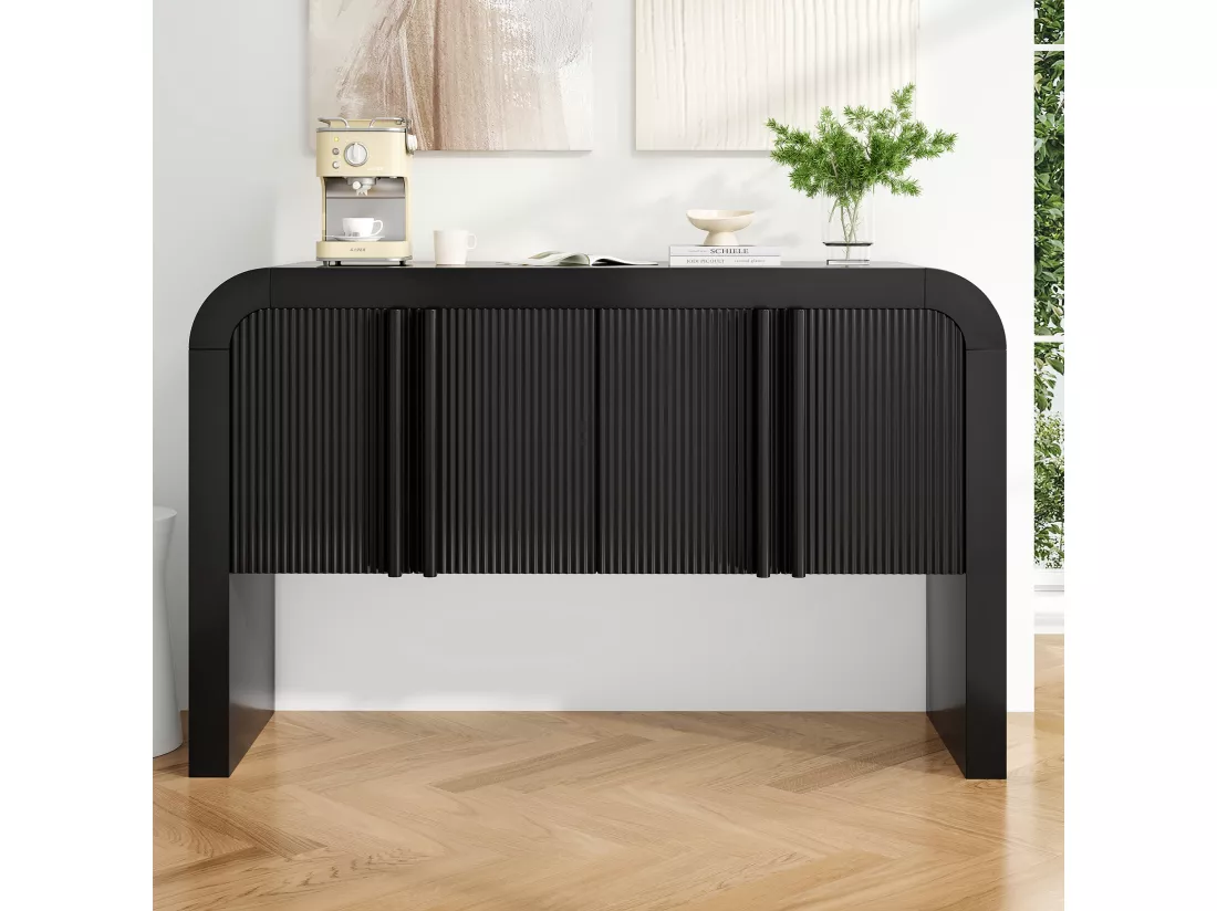Buffet avec 4 portes magnétiques - 120 x 39.8 x 75 - Bois MDF - pour cuisine, salle à manger, salon - Noir