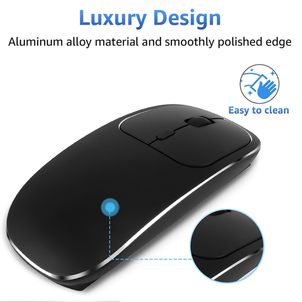Ergonomische 2.4 GHz Optische Wireless Funk Maus 1600 DPI mit 450mA Akku   USB C Adapter - Schwarz