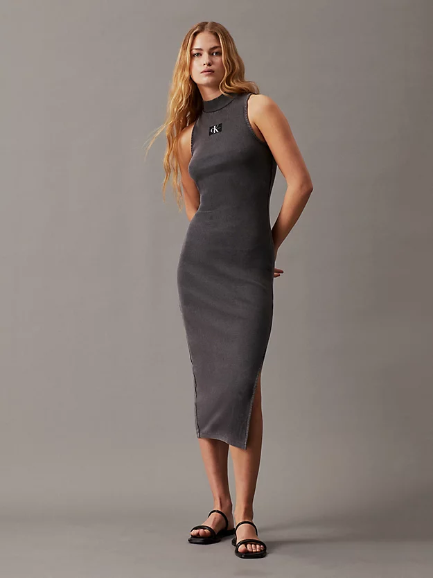 Vestido maxi justo de algodão canelado