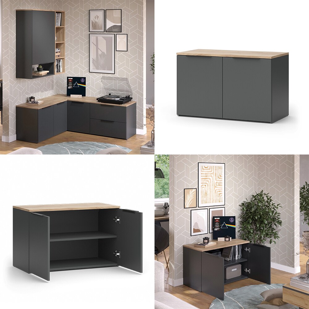 Vicco Kommode Wido Anthrazit Eiche 80 x 50 cm mit 2 Türen