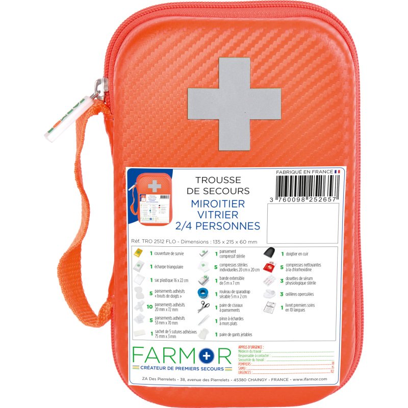 Trousse de secours Miroitier/Vitrier 2/4 personnes en PU orange