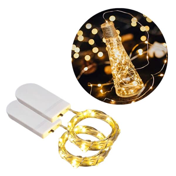 2-pack 1m Mini LED Light Loop Battery-Dowed Hot White