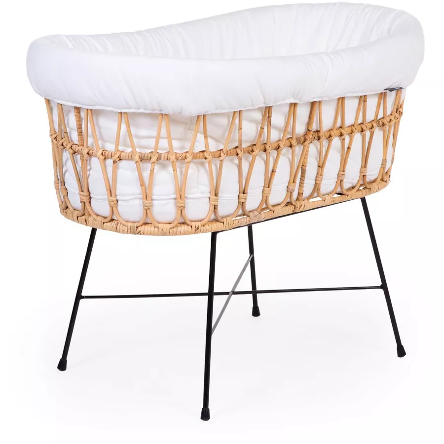 CHILDHOME Rattan Wiege mit Metallbeinen inkl. Matratze und Nestchen