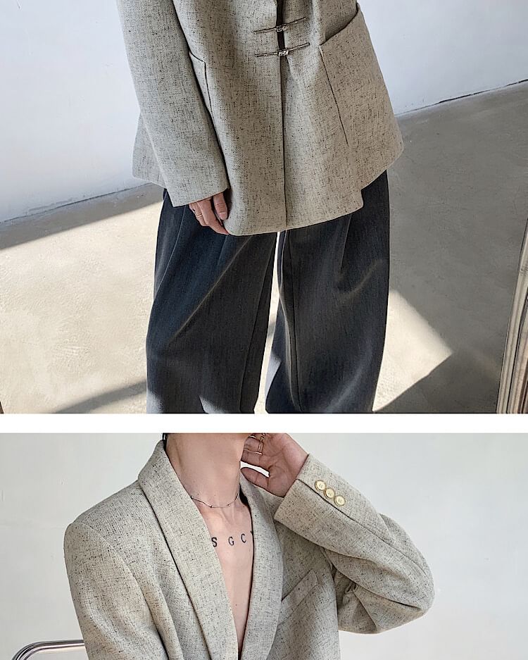 Omozando - Sjaalkraag, effen, oversized blazer met gesp