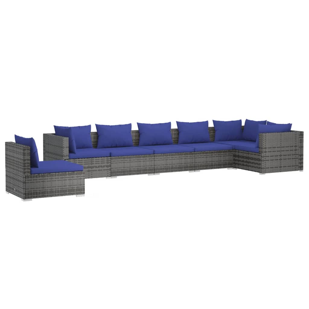 Salon de jardin meuble d'extérieur ensemble de mobilier 7 pièces avec coussins résine tressée gris