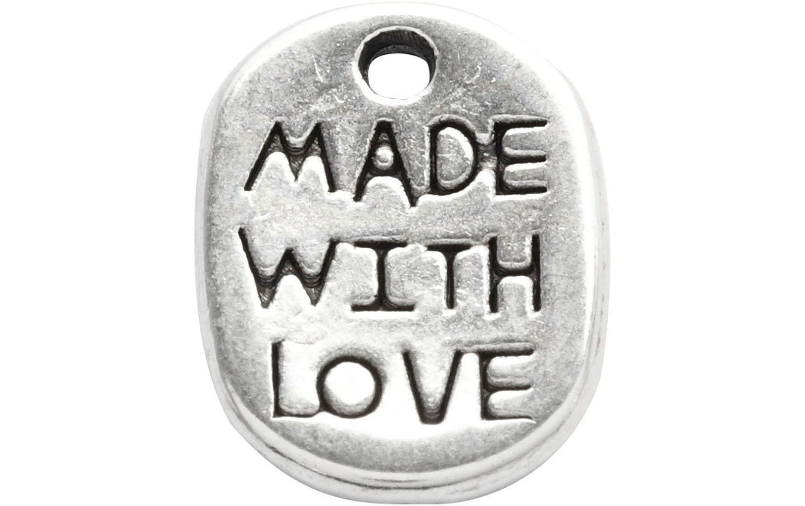 Anhänger MADE WITH LOVE 12 mm, versilbert, 10 Stk.Schmuckanhänger 12 x 8 mm