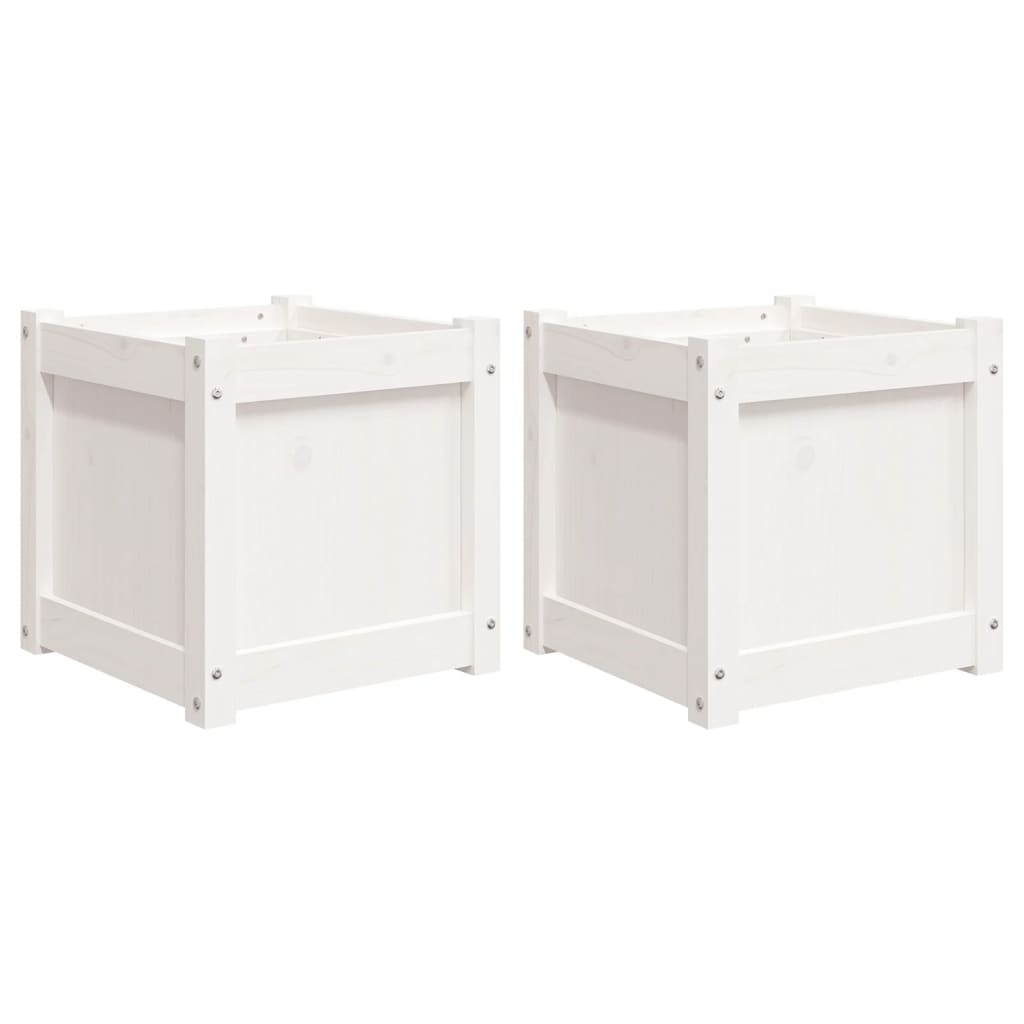 Jardinières 2 pcs blanc bois de pin massif