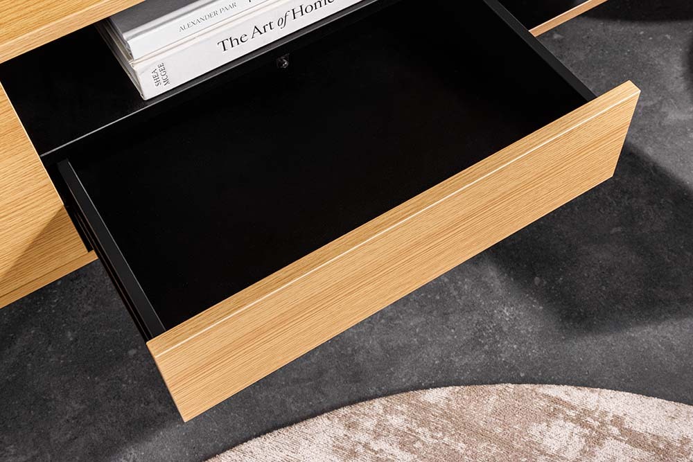 Hängendes TV-Board LOFT 200cm natur schwarz sieben Fächer mit Schublade