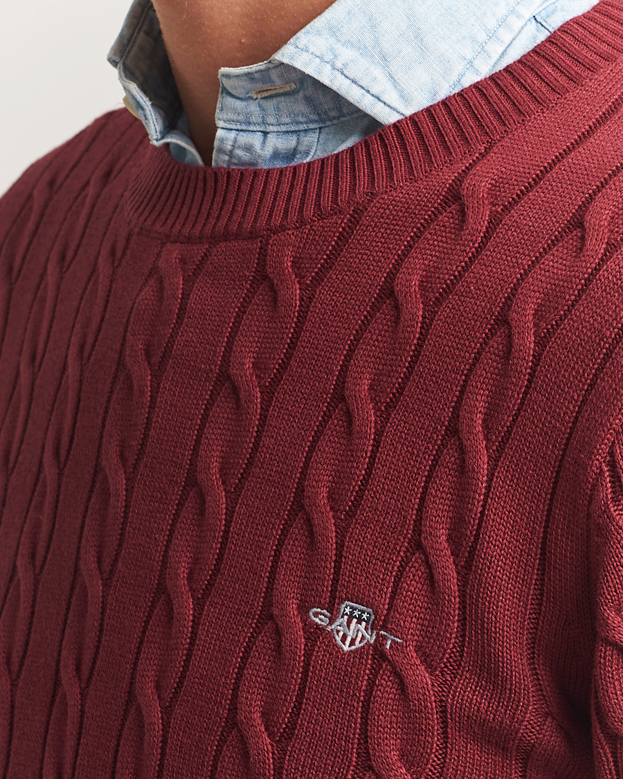 GANT Cotton Cable Crew Neck Plumped Red