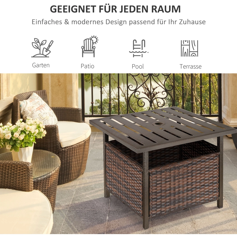 Outsunny Gartentisch mit Schirmloch braun