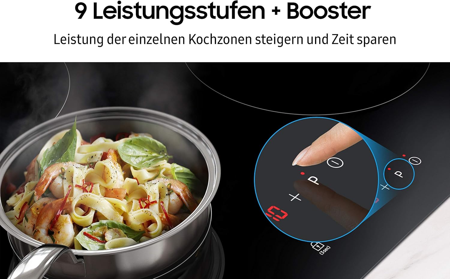 NZ64M3NM1BB Autarkes Induktionskochfeld, 60 cm große Herdplatte aus Glaskeramik, Rahmenlos, 4 Kochzonen mit Touch Steuerung, 9 Leistungsstufen, 4 Booster, Kindersicherung, Schwarz