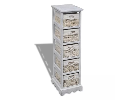 VIDAXL - Armoire étagère de rangement en bois 5 paniers en tissage blanc
