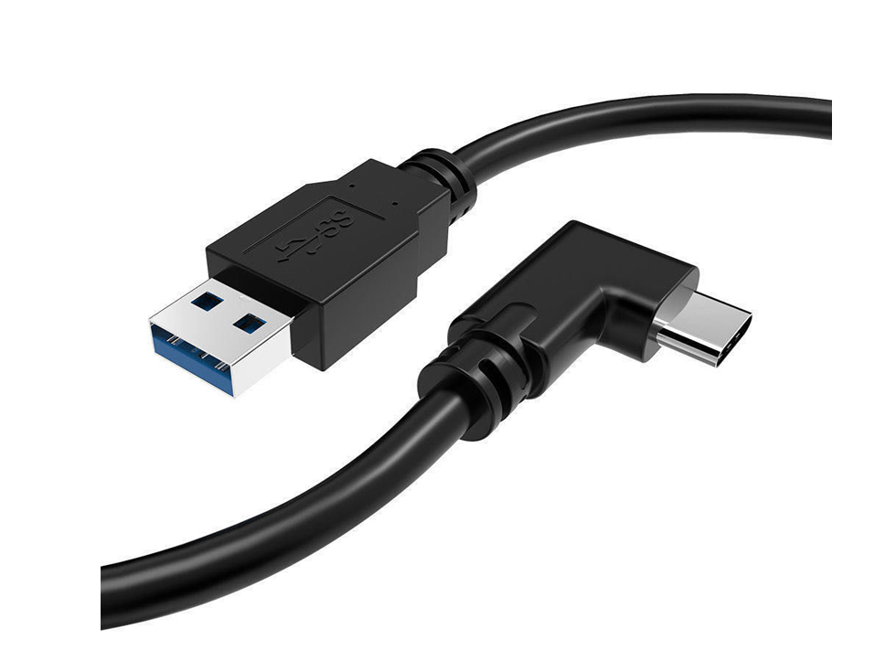 (3m) Meta Quest / Oculus Quest 3 / 3S / 2 Elbow Gaming USB A auf USB C Nylon Kabel 90° Grad-Winkel - Schwarz / Grau