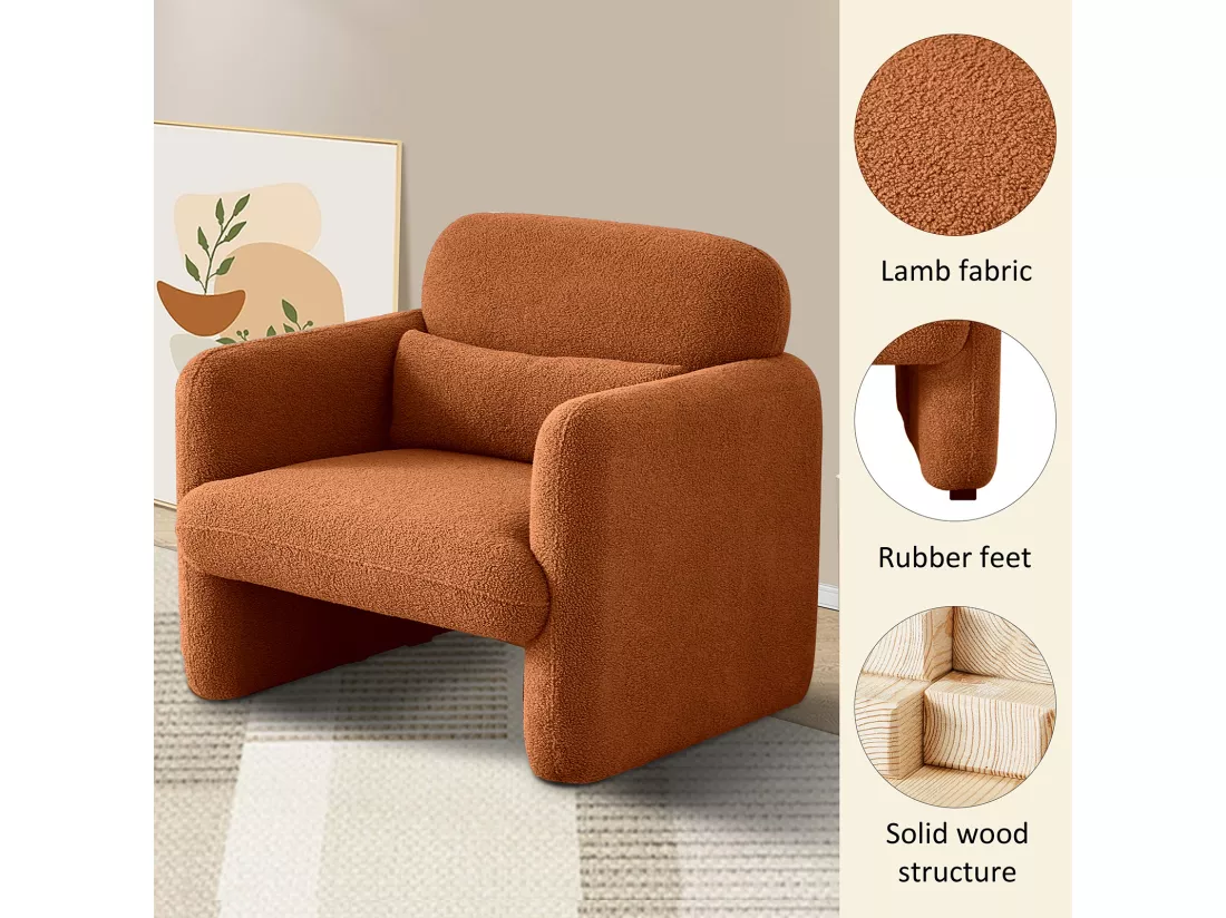 Fauteuil lounge moderne - Canapé simple - En tissu peluche - Fauteuil de télévision - Chaise de lecture - Pour salon, chambre à coucher - Orange