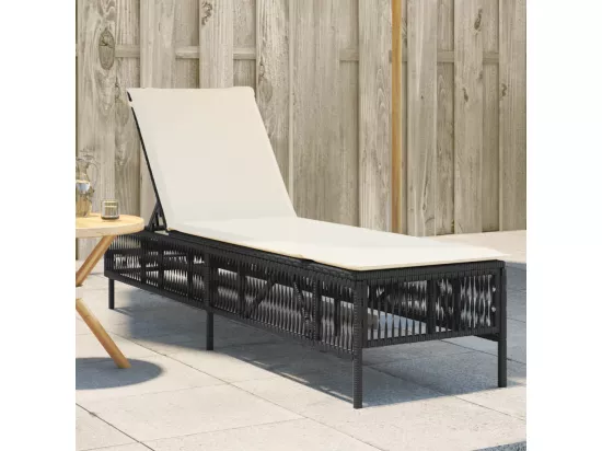 Chaise longue avec coussin noir résine tressée