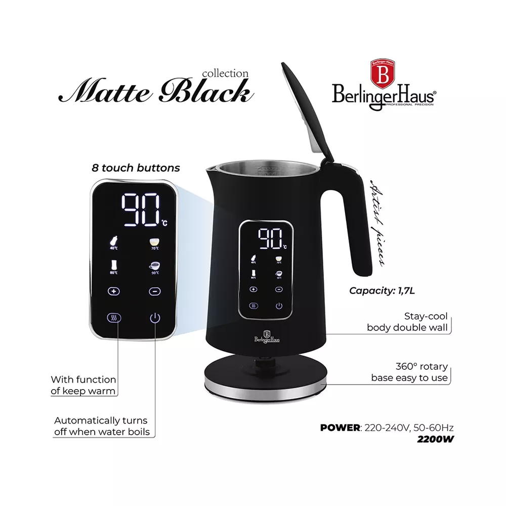 Berlinger Haus Wasserkocher 1.7 Liter mit Digitalanzeige Black Vantage Collection