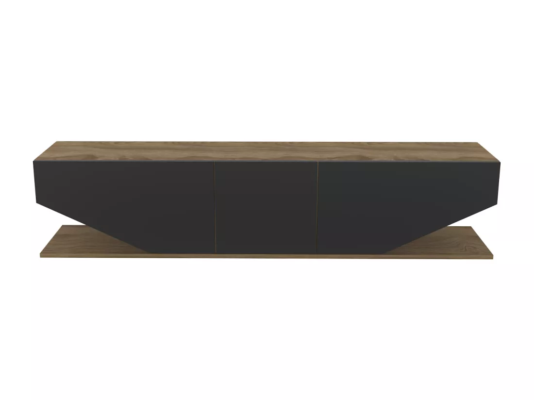 Meuble TV Pearl de 180 cm avec des armoires en style ailes (Oud et noir)