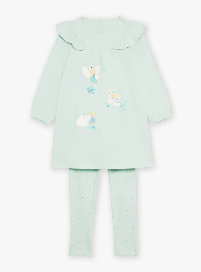 Pyjama en coton vert pâle avec danceuses et cygnes