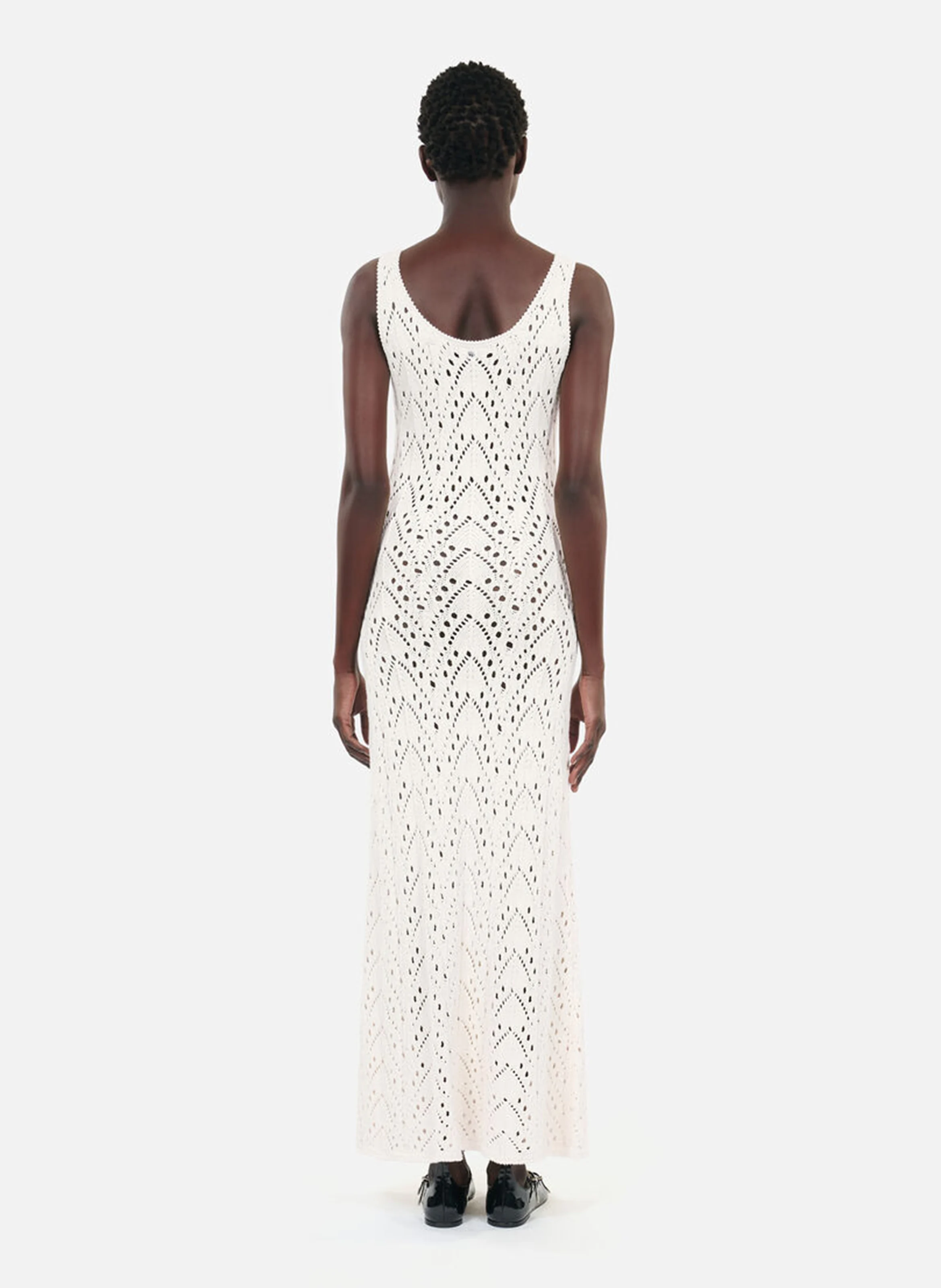 Robe longue ajustée en coton mélangé | Blanc